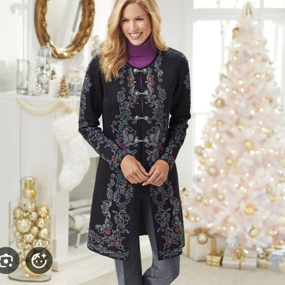 NorthStyle Peruvian Embroidered Sweater Duster Cardigan Jacket Alpaca Wool Small - Picture 1 of 9